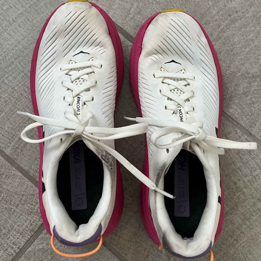 Hoka White and Pink Running Shoes